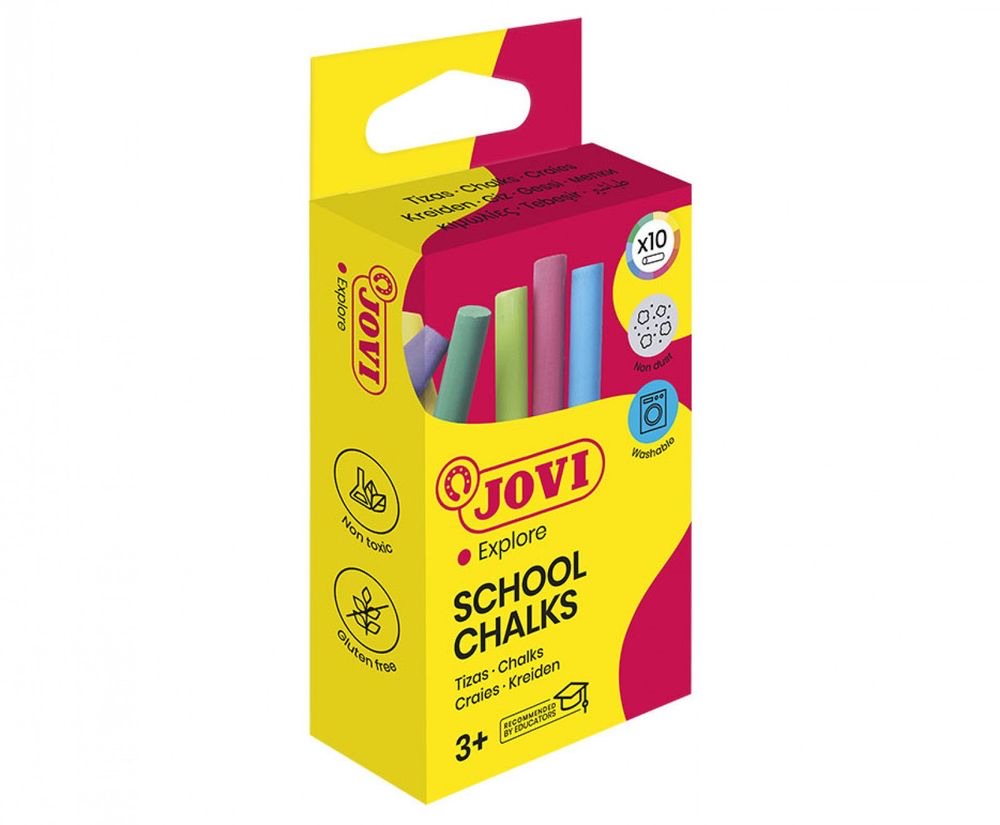 SCHOOL CHALKS - Box of 10 Dust-Free Assorted Color Chalks