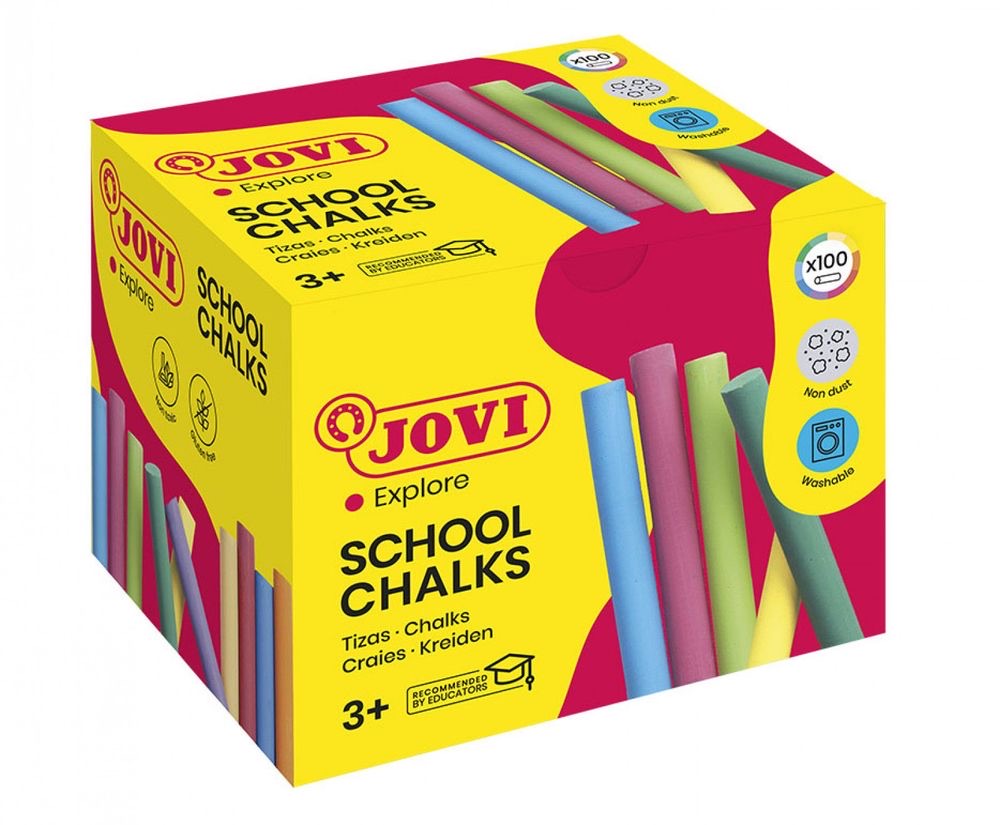 SCHOOL CHALKS - Box of 100 Dust-Free Assorted Color Chalks