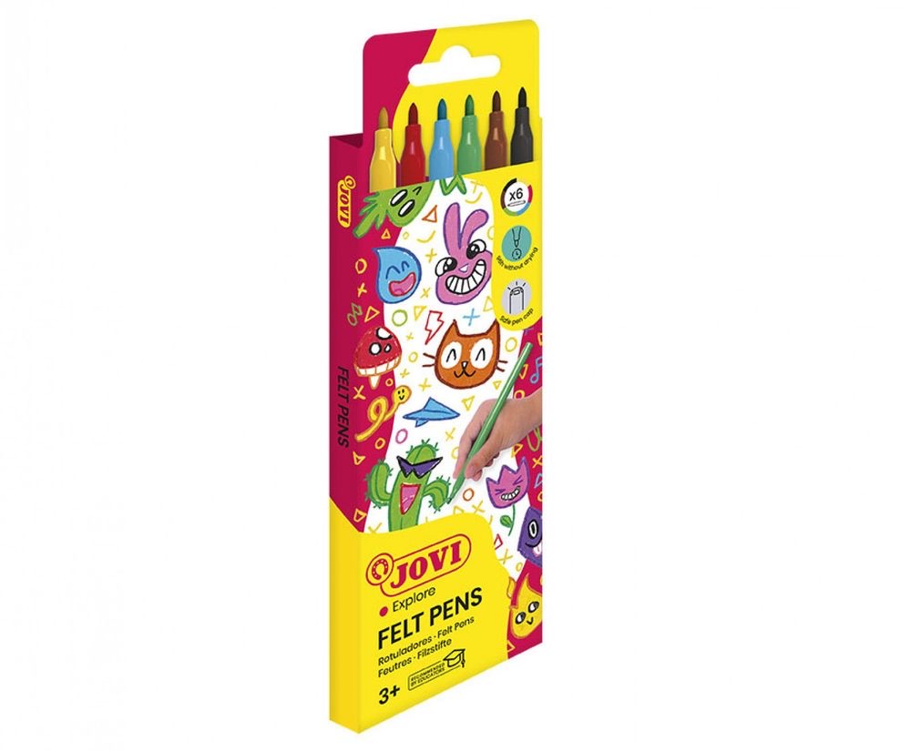 FELT PENS Set of 6 MEDIUM TIP Markers in Assorted Colors