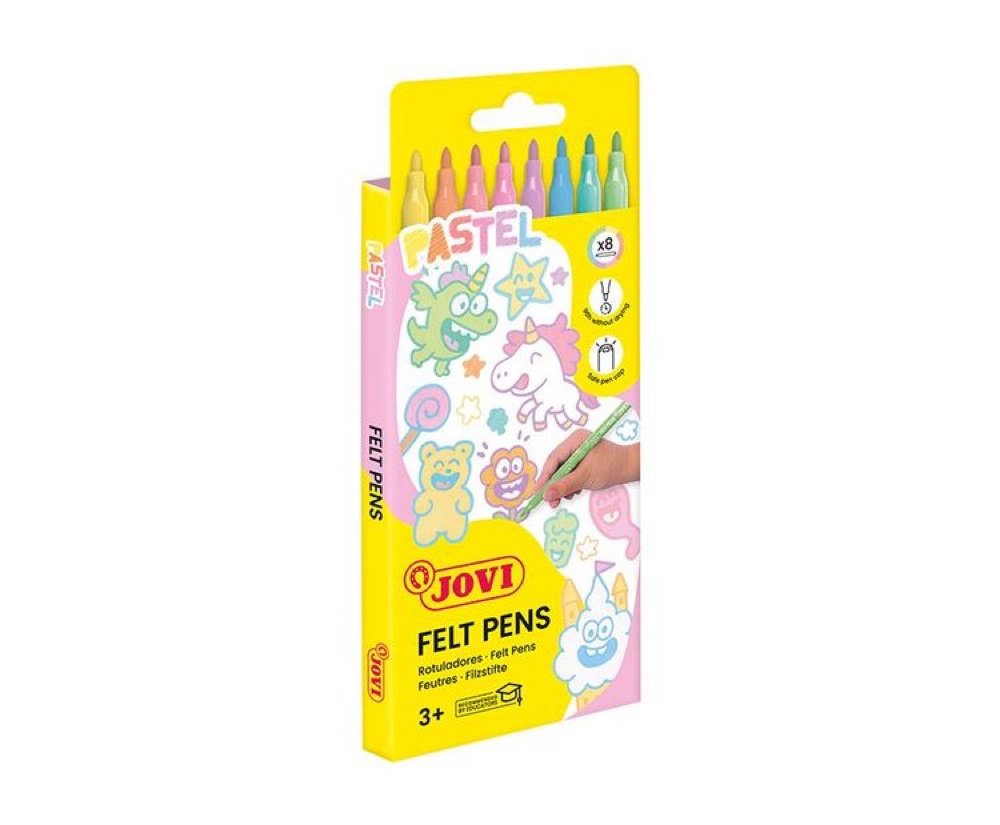 FELT PENS – Case with 8 MEDIUM TIP felt pens in pastel colours