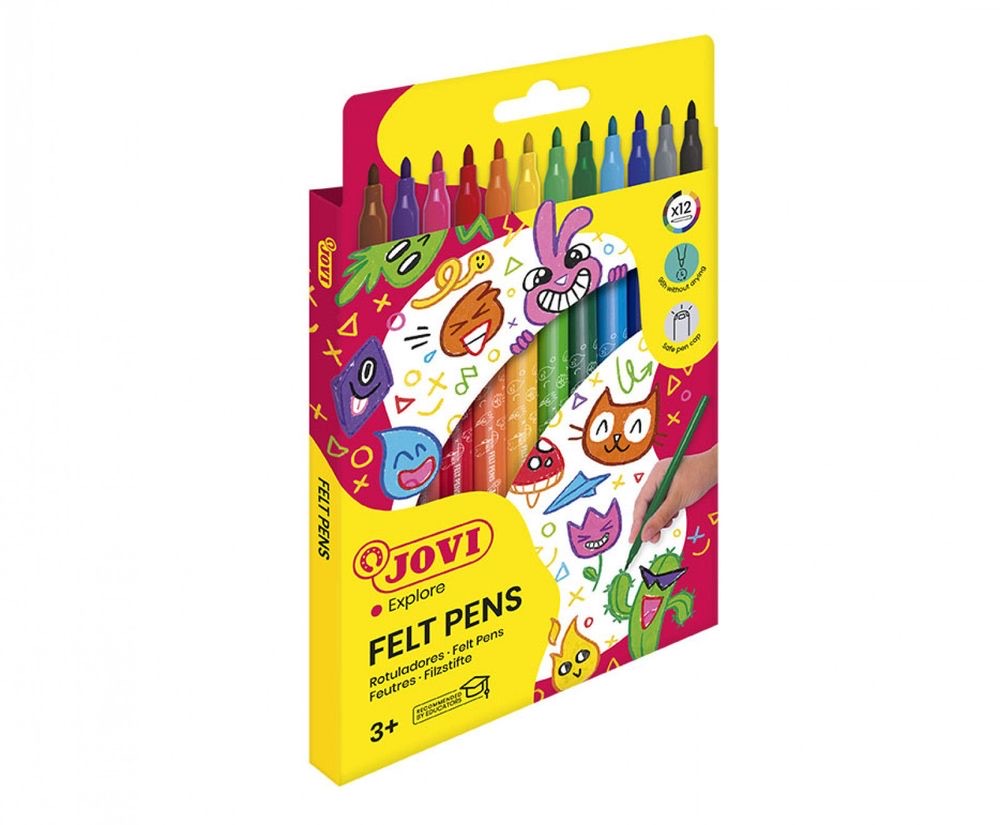 FELT PENS Set of 12 Assorted MEDIUM TIP Markers