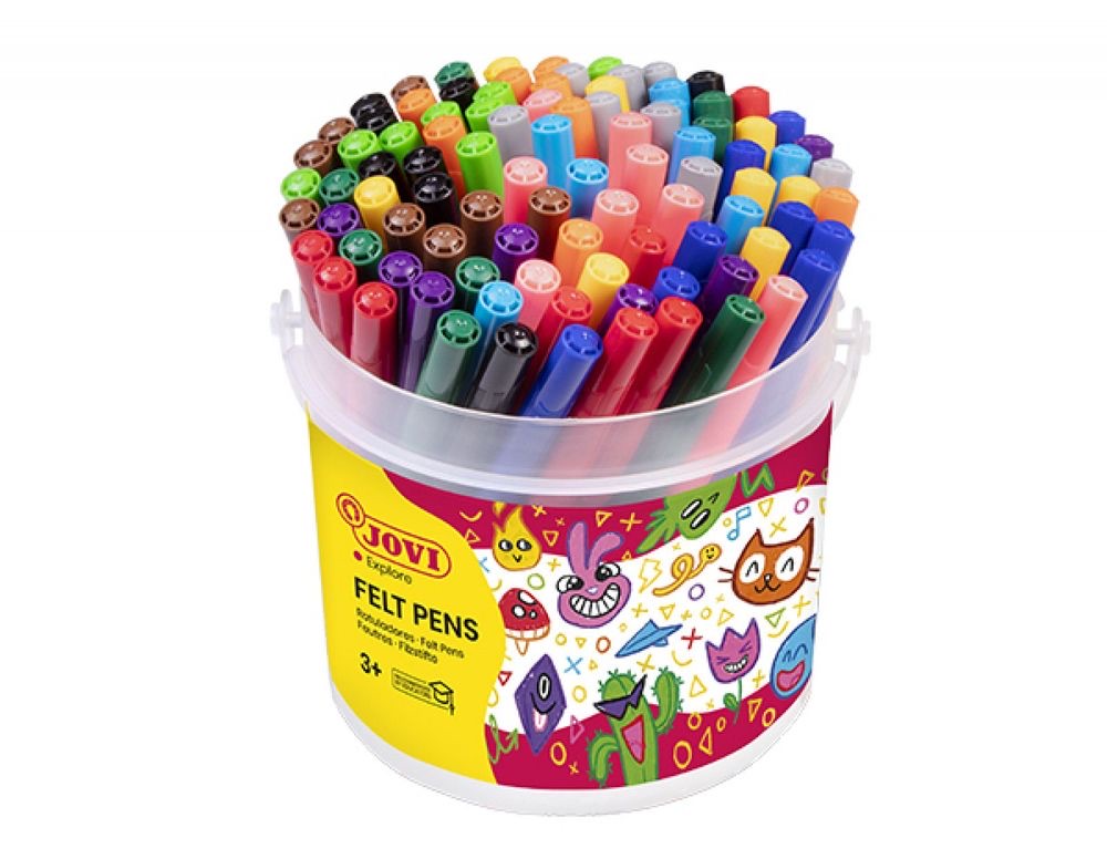 FELT PENS Jar of 96 MEDIUM TIP Markers in Assorted Colors