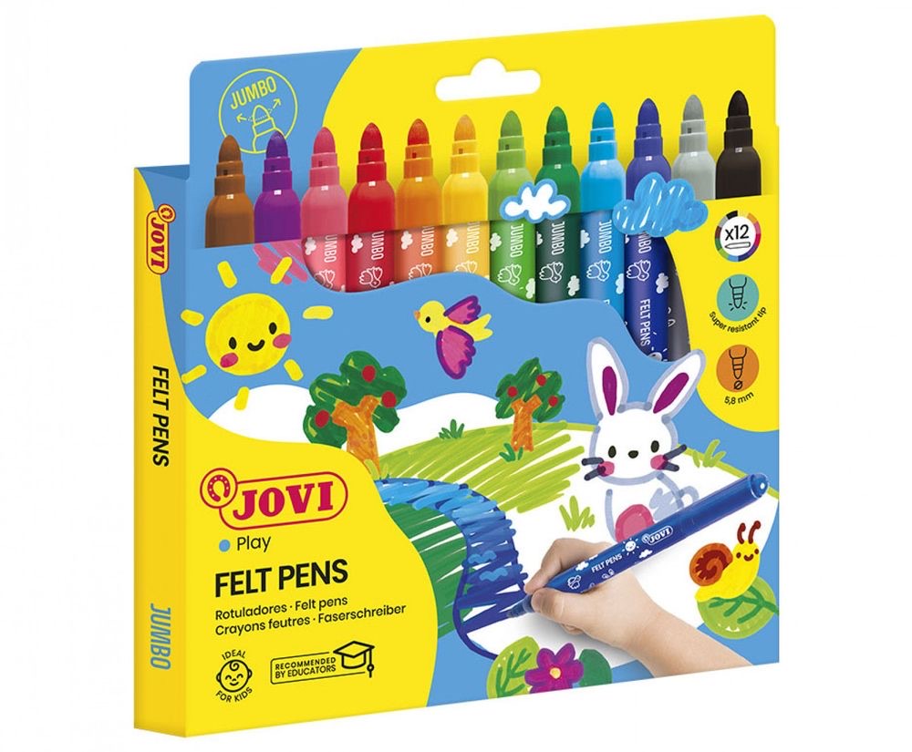FELT PENS Set of 12 Assorted JUMBO TIP Markers
