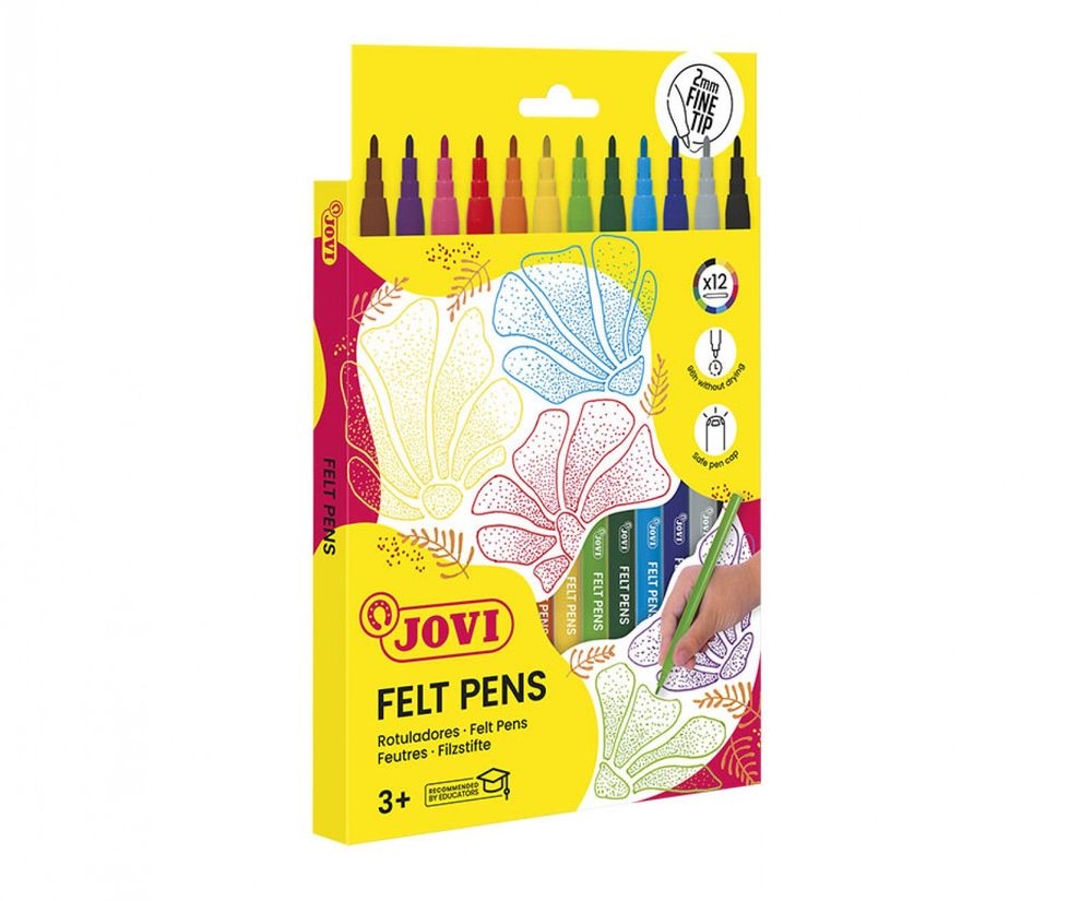 FELT PENS Set of 12 Assorted FINE TIP Markers