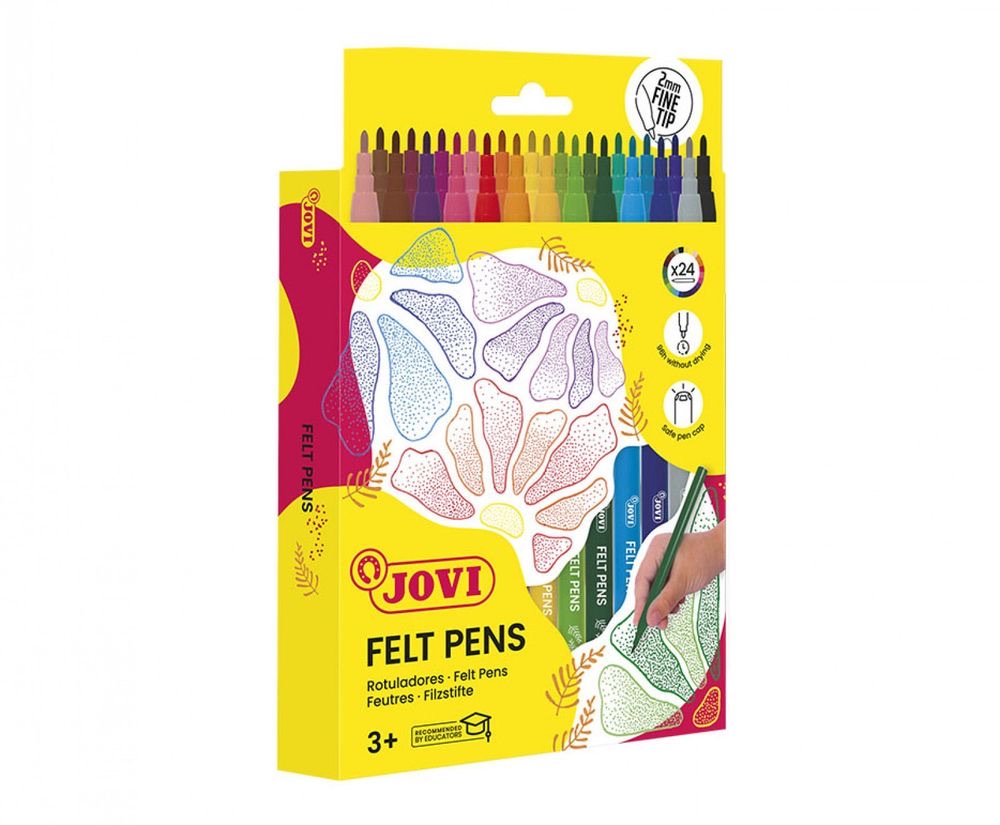 FELT PENS Set of 24 Assorted FINE TIP Markers