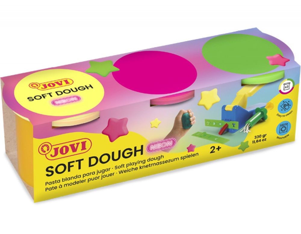 Soft Dough BLANDIVER Case with 3 Jars of 110 g Neon Colors