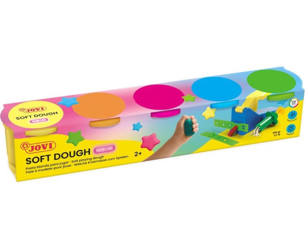 Soft Dough BLANDIVER Case with 5 Jars of 110 g Neon Colors