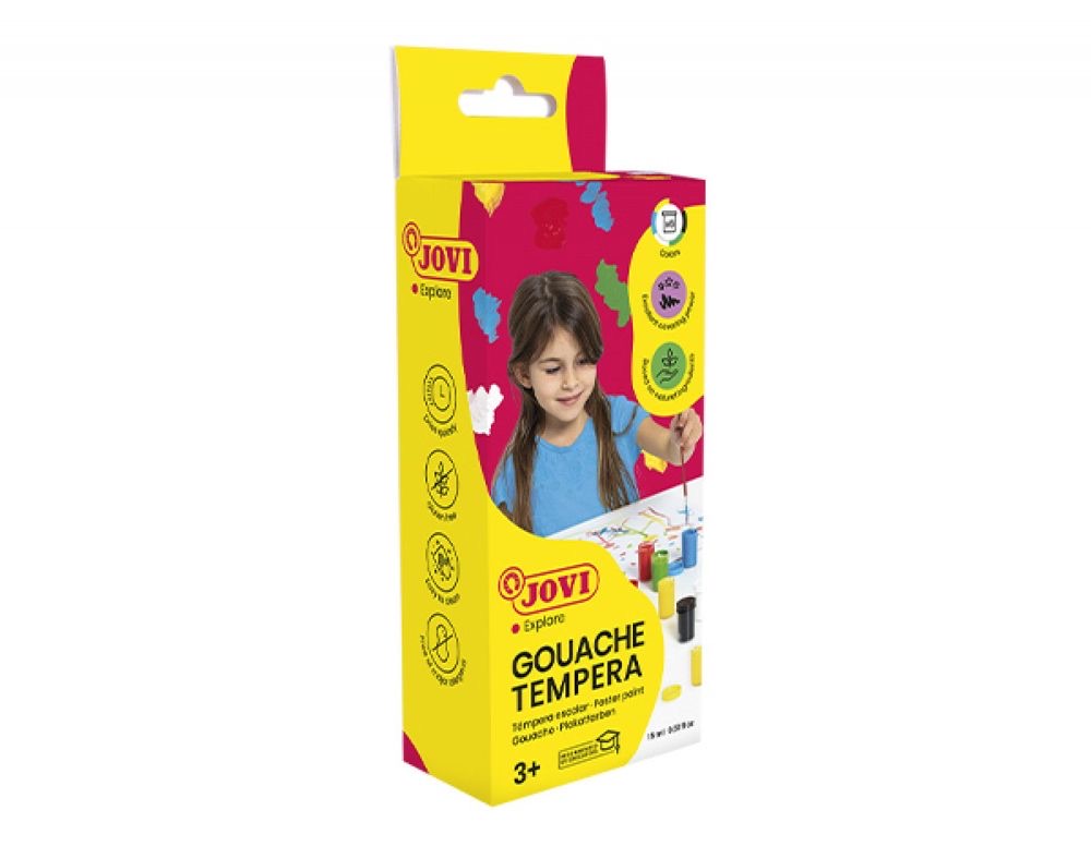 GOUACHE TEMPERA Set of 6 Bottles 15 ml Assorted Colors + Brush