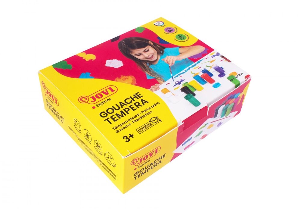 GOUACHE TEMPERA Set of 12 x 15 ml Assorted Colors + Brush