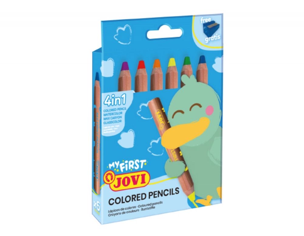 MY FIRST Colored Pencil Set - 6 Wooden Pencils 4-in-1 in Assorted Colors + Sharpener