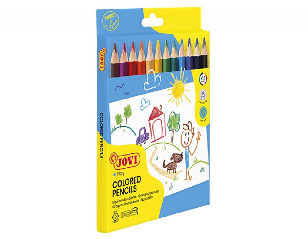 COLORED PENCILS Set of 12 Jumbo Triangular Wooden Colored Pencils in Assorted Colors
