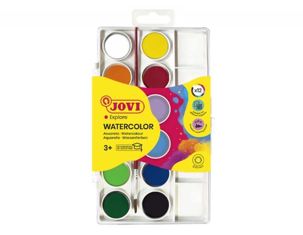 WATERCOLORS Set 12 Assorted 22mm Tablets + Brush