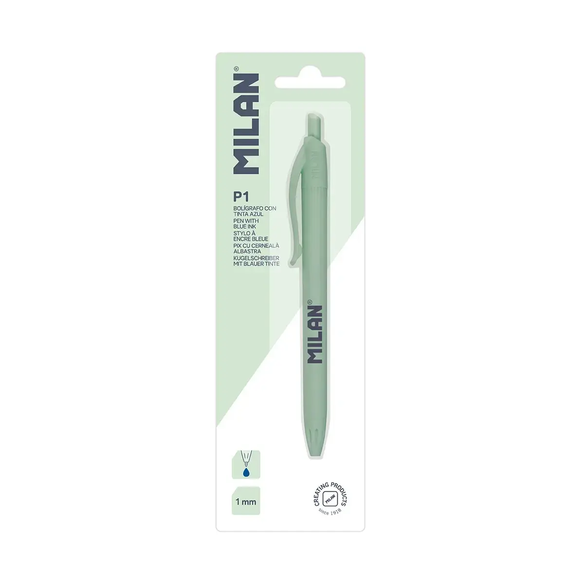 Blister pack blue ink P1 pens, 430 since 1918, green