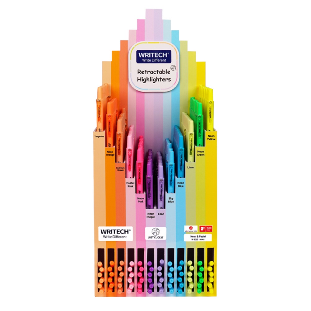 Writech W-805S BASMALI FOSFORLU KALEM NEON+PASTEL 12X12 RENK (+72 REFILL) - 144'LÜ STAND