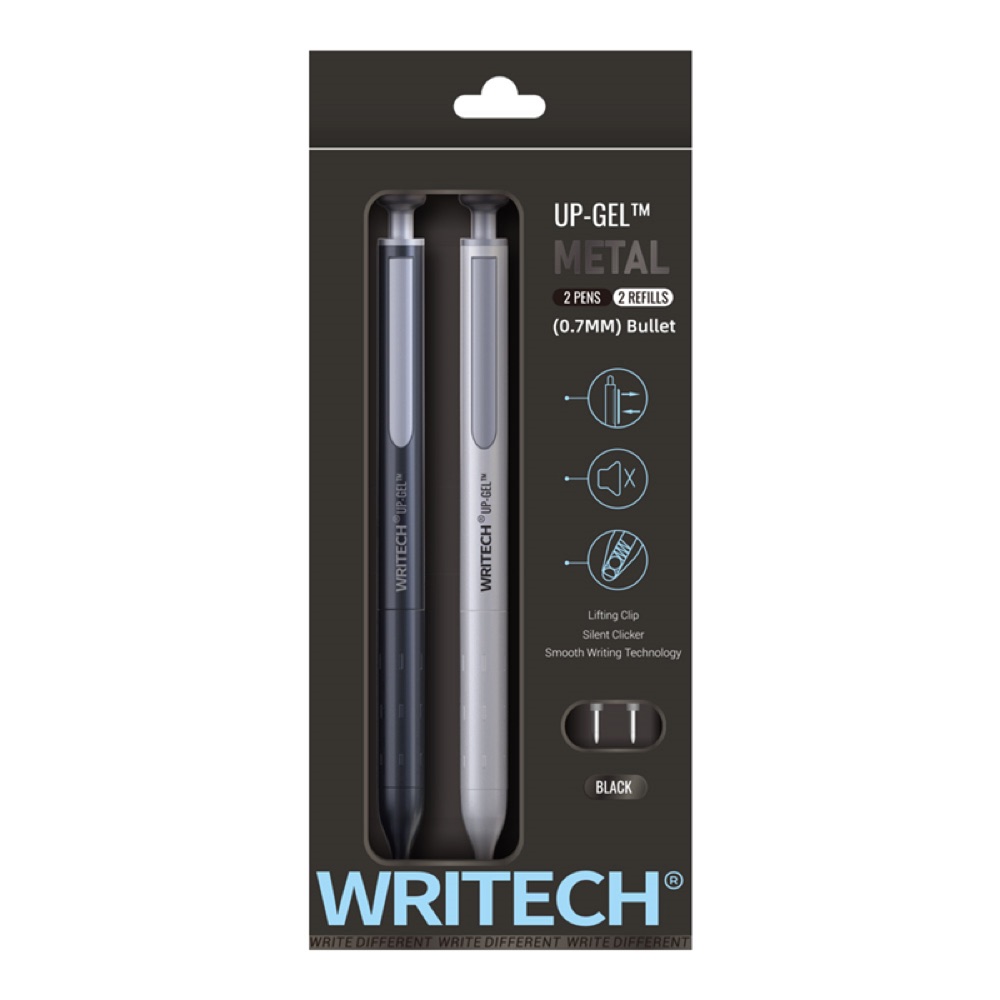 Writech W-0156 METAL UP SİYAH-BEYAZ GÖVDE 0,7MM MAVİ JEL KALEM - 2'Lİ