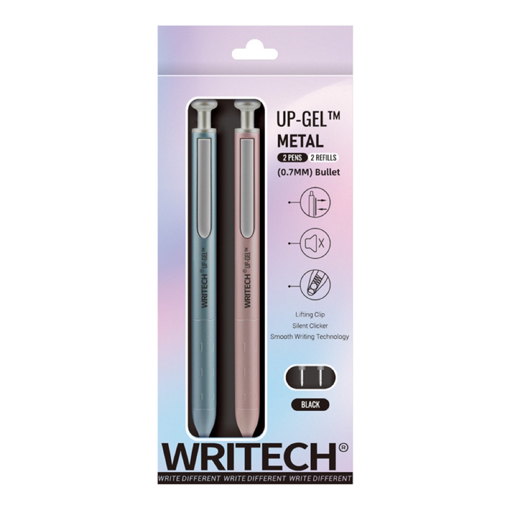 Writech W-0156 METAL UP MAVİ-PEMBE GÖVDE 0,7MM SİYAH JEL KALEM - 2'Lİ