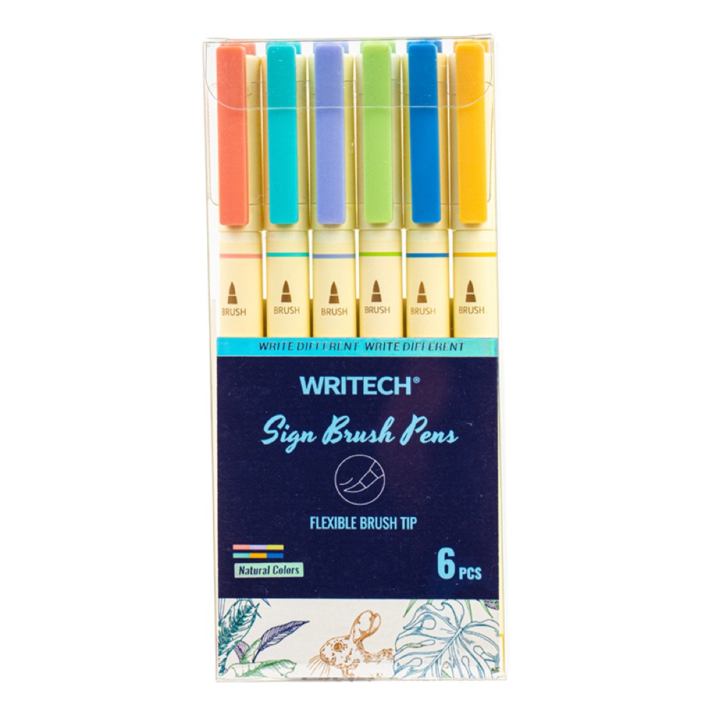 Writech W-827 FIRÇA TİP NATURAL 6 RENK KEÇELİ KALEM - 6'LI