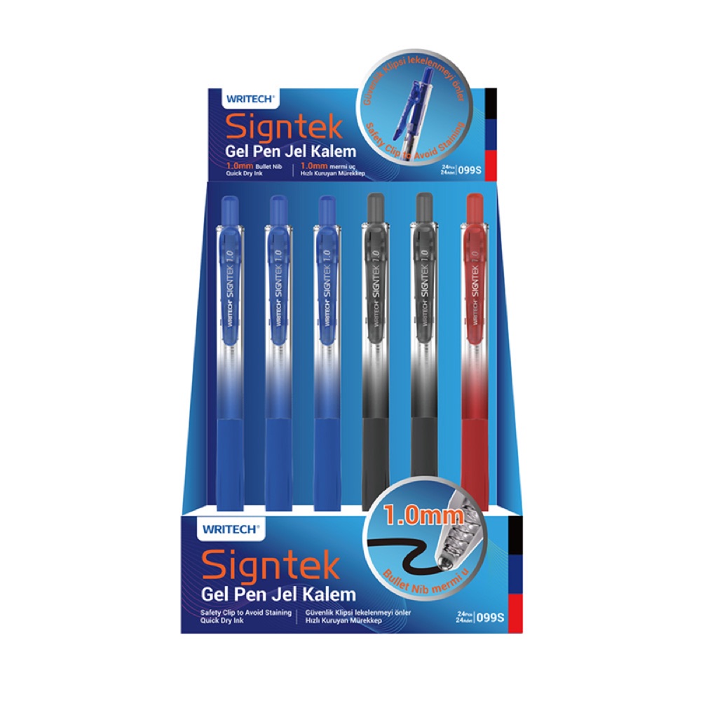 Writech W-099S SIGNTEK İMZA KALEMİ 1,0MM JEL KALEMİ - 24'LÜ STAND
