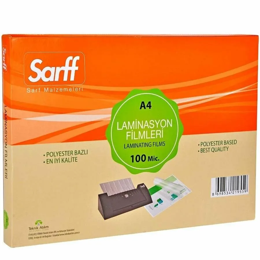 SARFF 100MIC LAMİNASYON FİLMLERİ - A4(216X303MM) - 100ADET