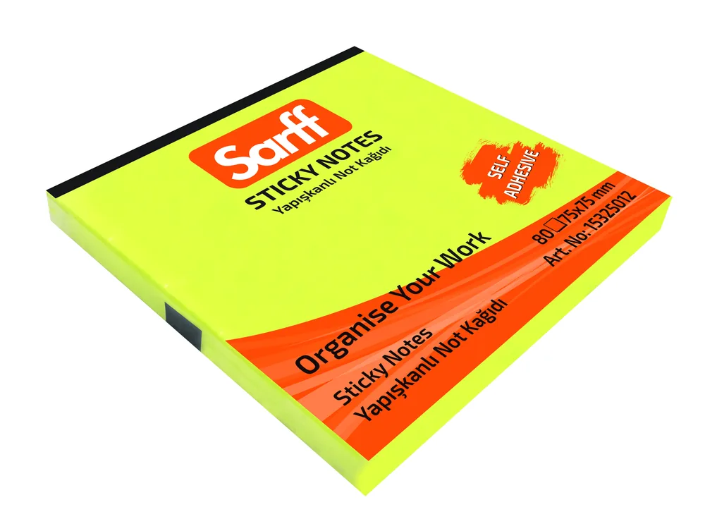 SARFF 75X75MM NEON SARI YAPIŞKANLI NOT KAĞIDI - 80YP