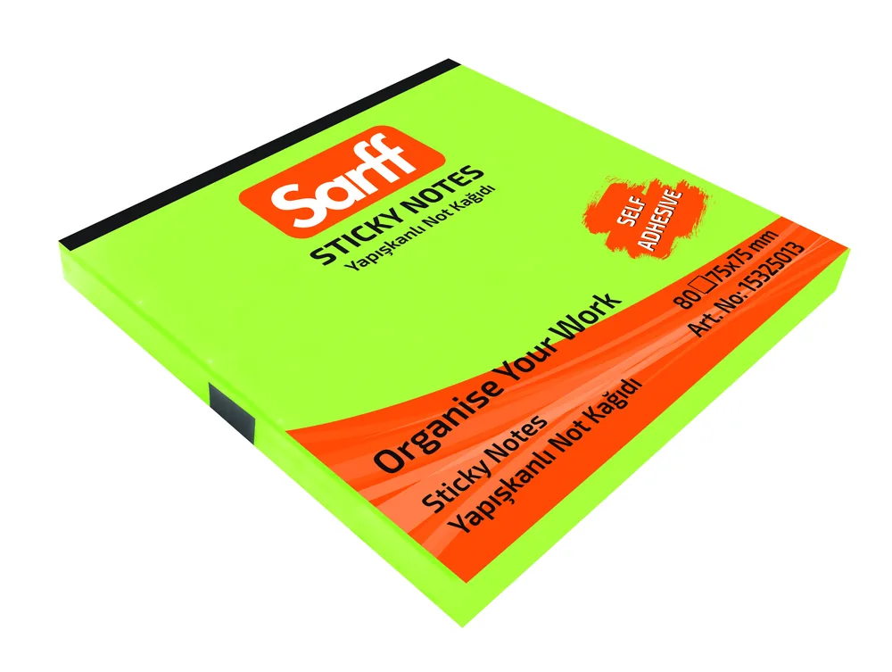 SARFF 75X75MM NEON YEŞİL YAPIŞKANLI NOT KAĞIDI - 80YP