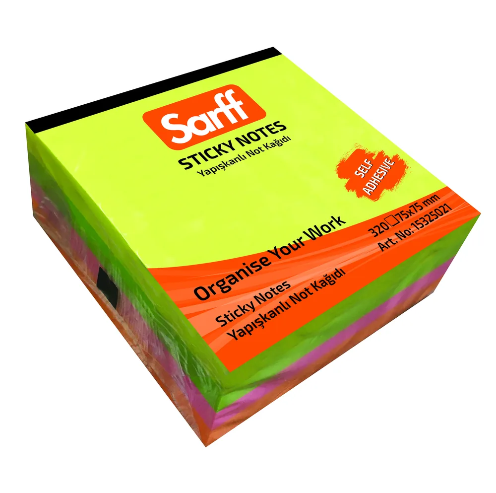 SARFF 75X75MM NEON RENKLER KÜP YAPIŞKANLI NOT KAĞIDI(4X80) - 320YP