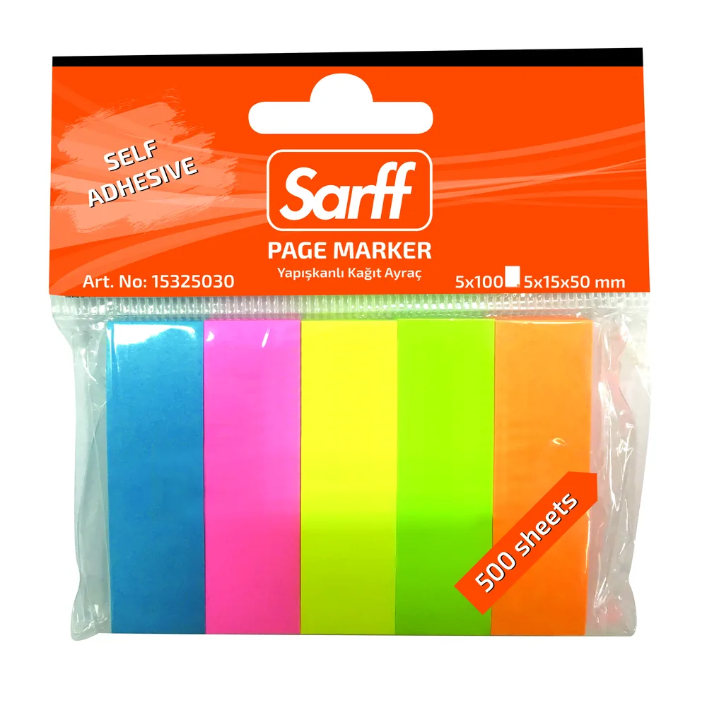 SARFF 5X15X50MM FOSFORLU RENKLER KAĞIT AYRAÇ(5X100) - 500YP